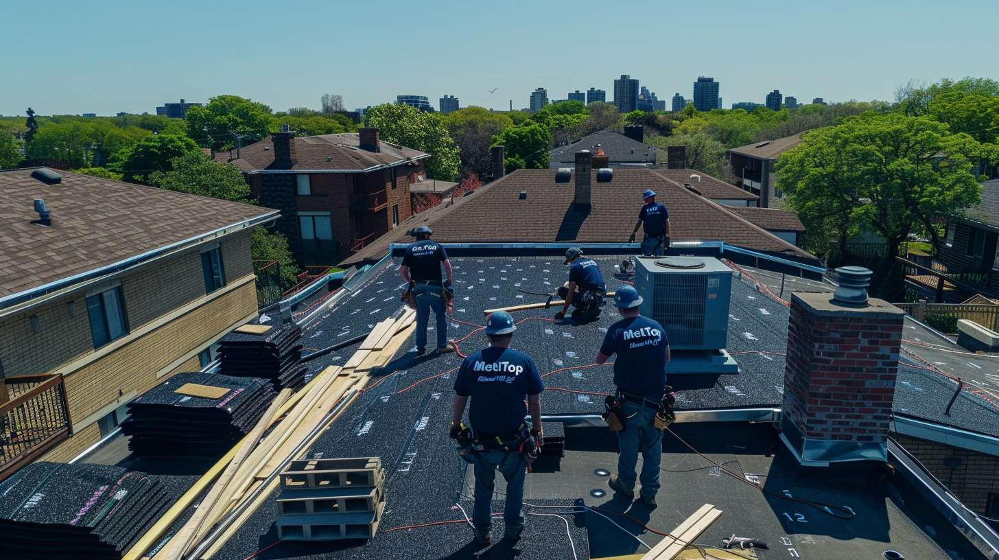 Professional roofer installing shingles on residential home in Flushing, Queens