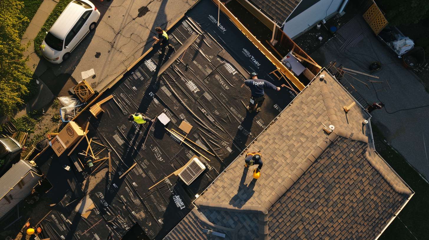 Roof leak repair technician sealing damaged shingles on an Astoria, Queens home