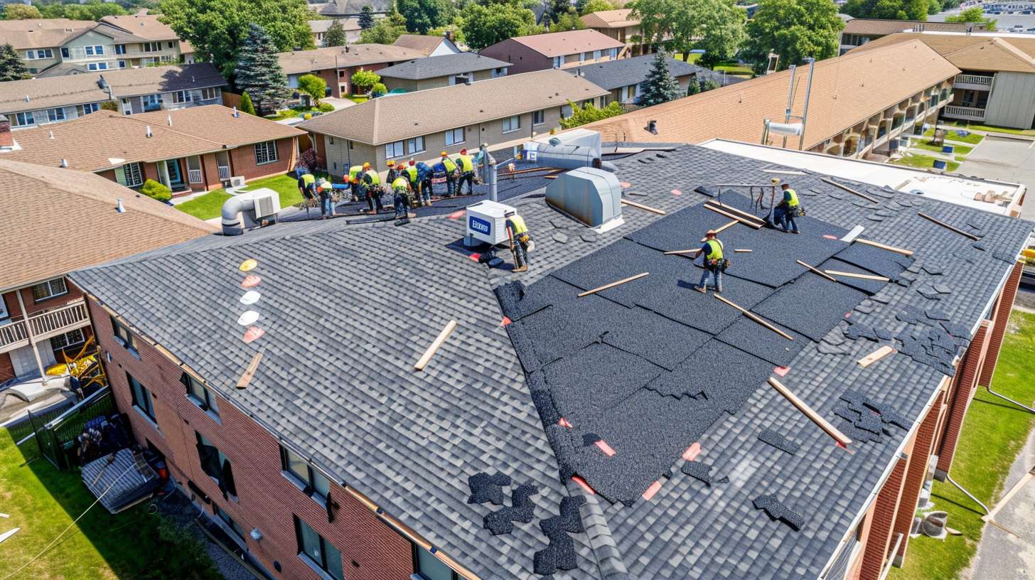 Professional roofers installing new shingles on residential home in Flushing, Queens neighborhood