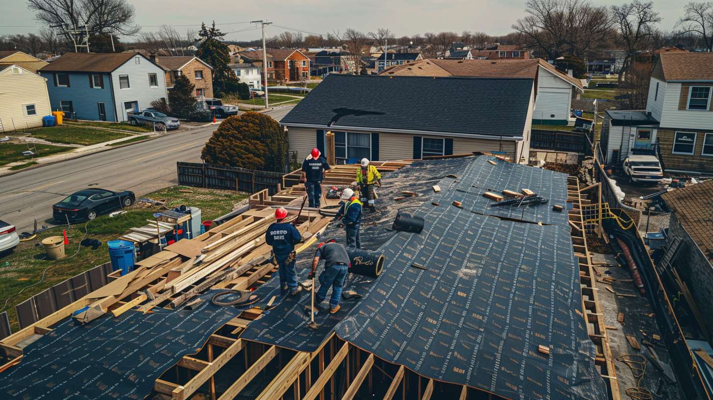 Roof replacement work in progress on residential home in Astoria, Queens