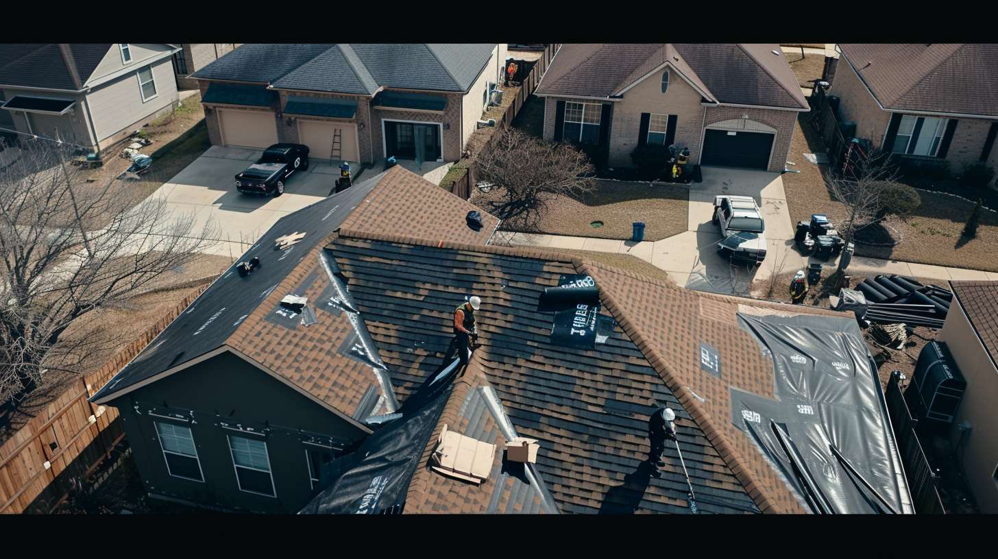 Professional roofer performing emergency repairs on damaged residential roof in Astoria, Queens