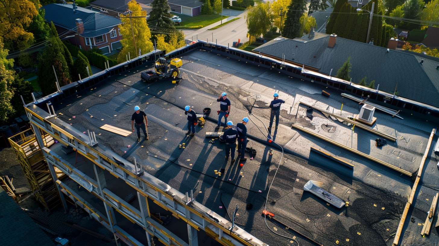 Professional roofer inspecting shingles on a residential home in Flushing, Queens