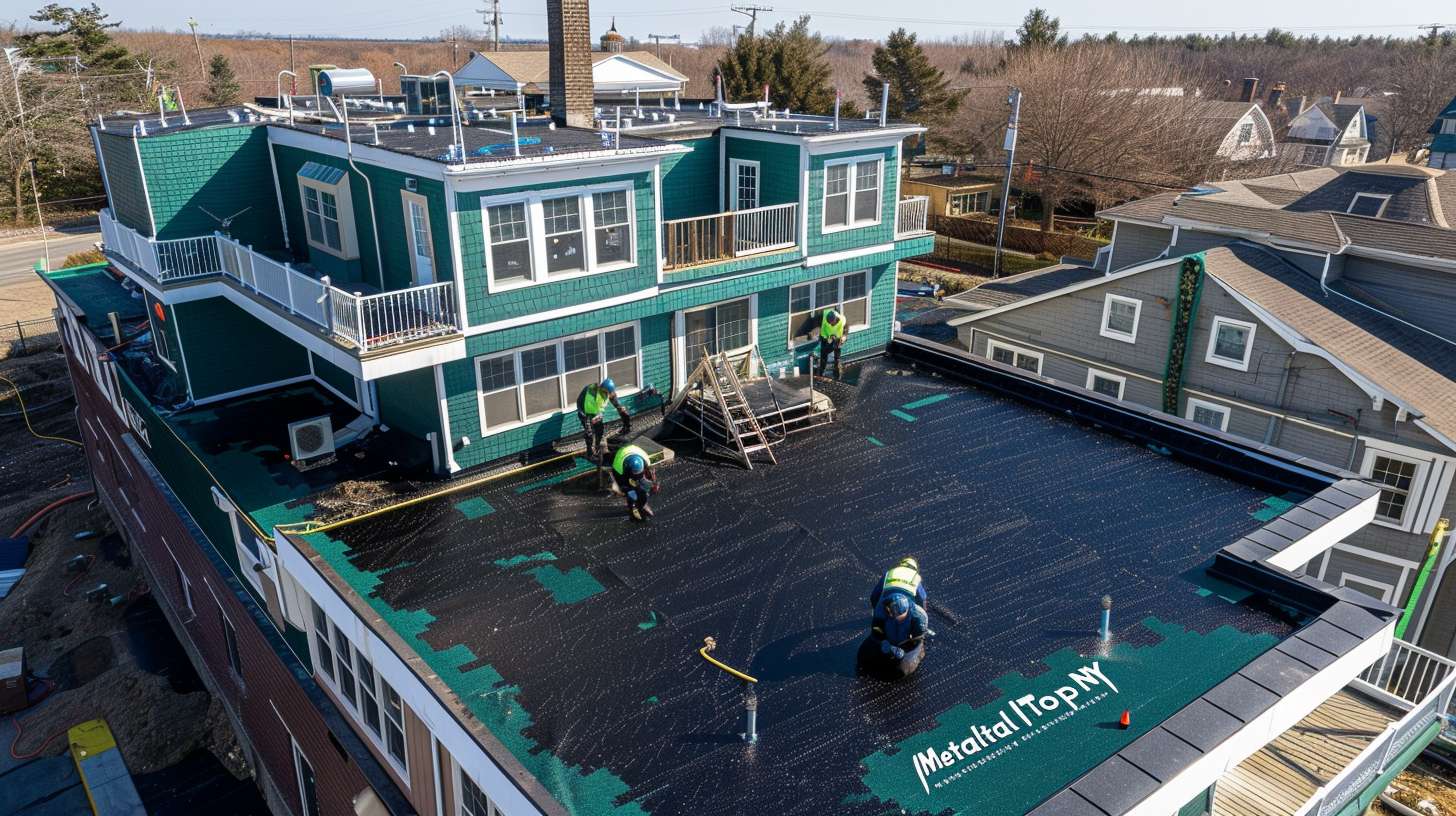 Storm-damaged roof with missing shingles and debris in Jamaica, Queens neighborhood