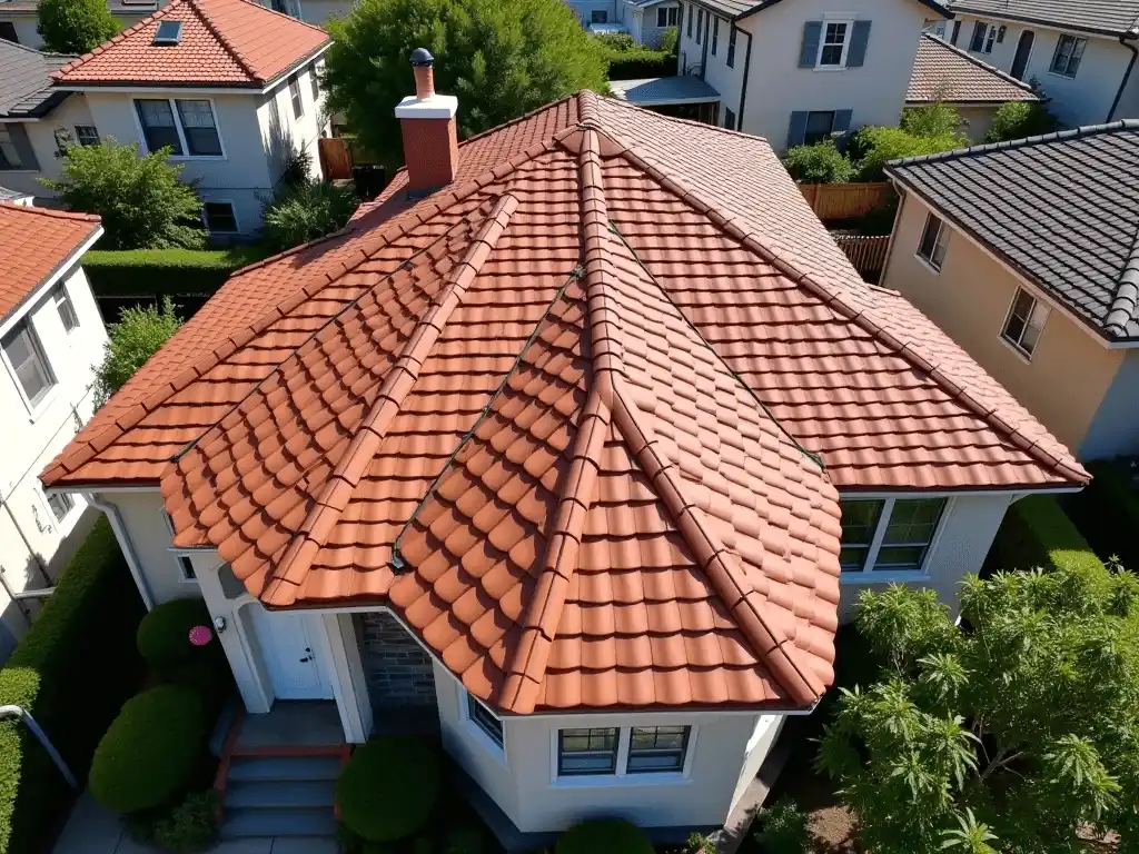 Top view of house with Tile Roofing