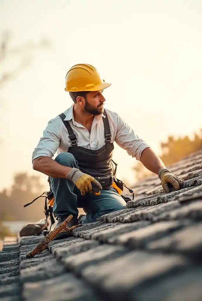 Professional roofer working on a shingle roof